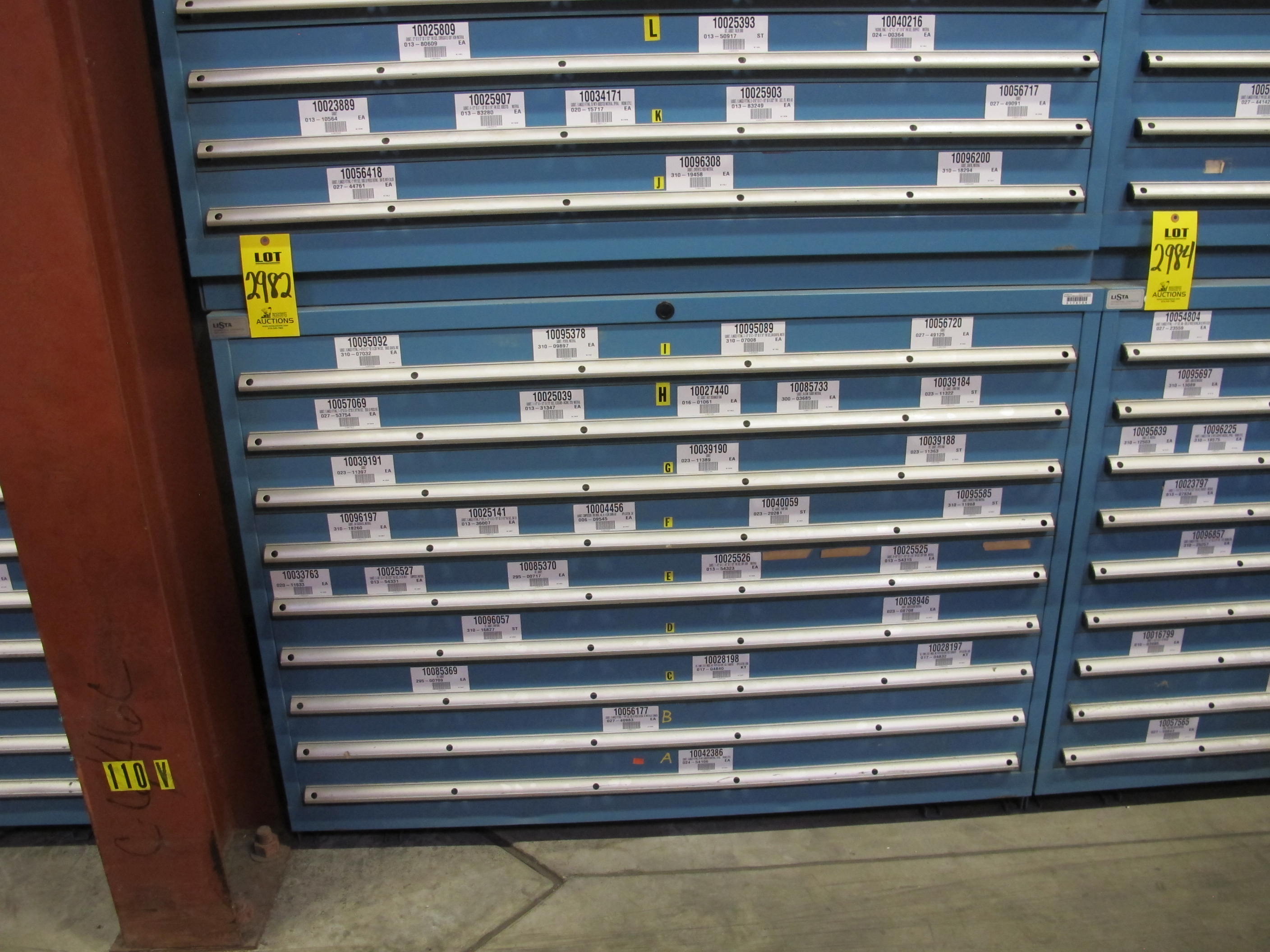 LISTA HEAVY DUTY 9-DRAWER PARTS CABINET W/ CONTENTS (W-50) LOADING & HANDLING FEE $25-